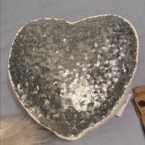 Pottery Barn Teen bSilver Sequin Heart Accent Pillow - Decorative Home Accent